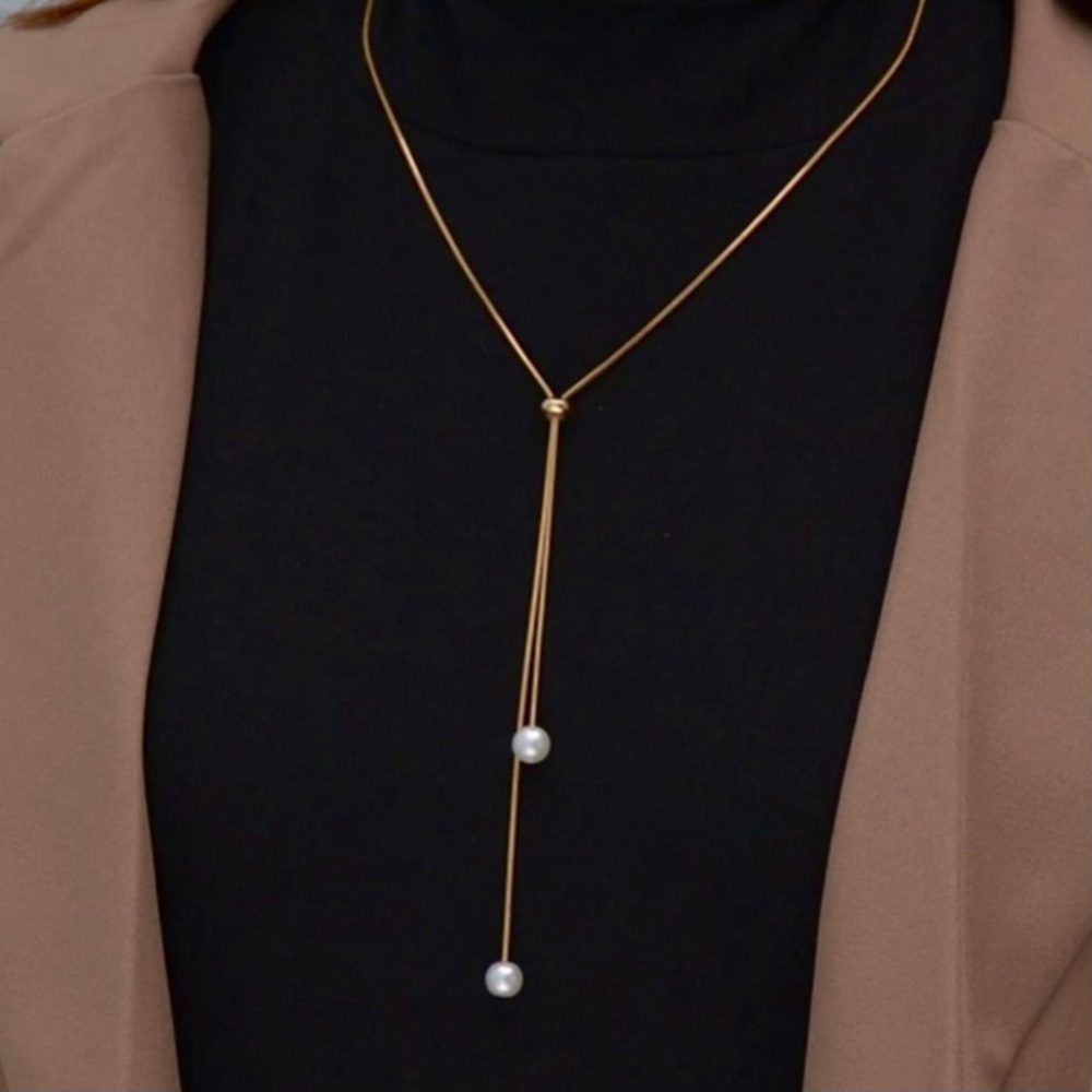 Faux Pearl Adjustable Y Lariat Necklace